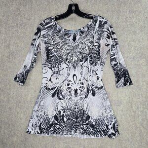 Unity World Wear Womens Black & White Tunic Top Size PM Polyester